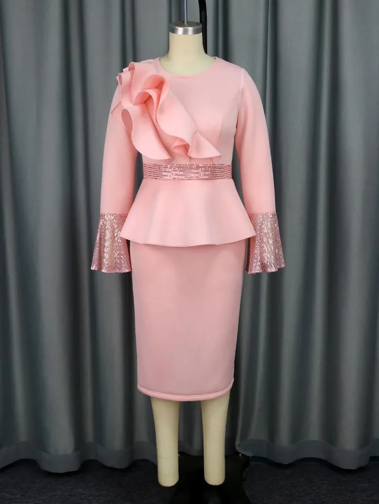 Robe à manches longues à volants d'église pour femmes, robe de soirée moulante à paillettes, occasion élégante, invités de mariage africains, à la mode