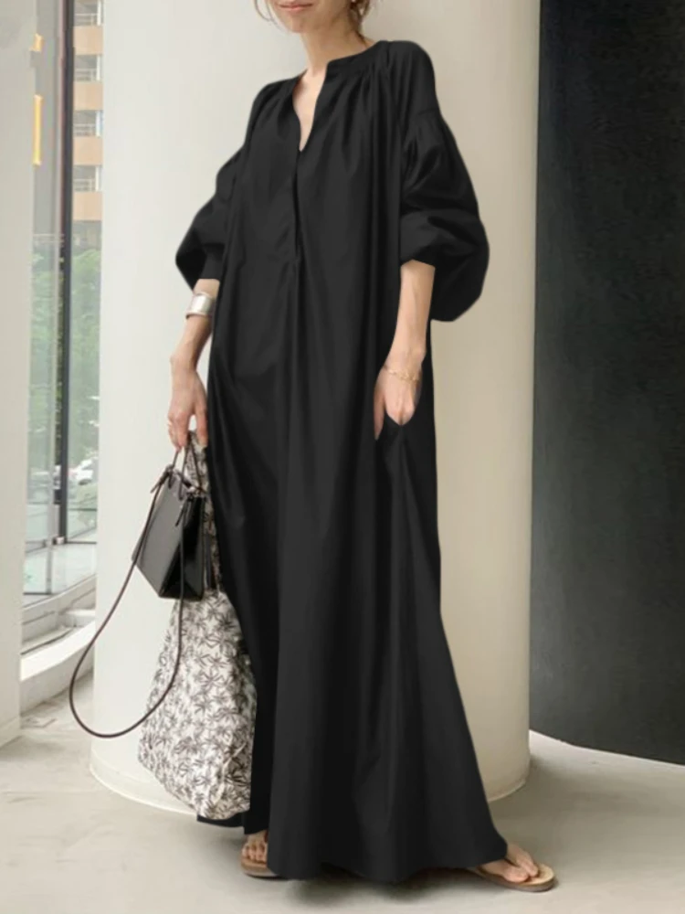 Robe longue en coton à manches bouffantes pour femmes musulmanes, robe éducative, élégante, modeste, marocaine, islamique, Turquie, Dubaï, Eid Jubah, été