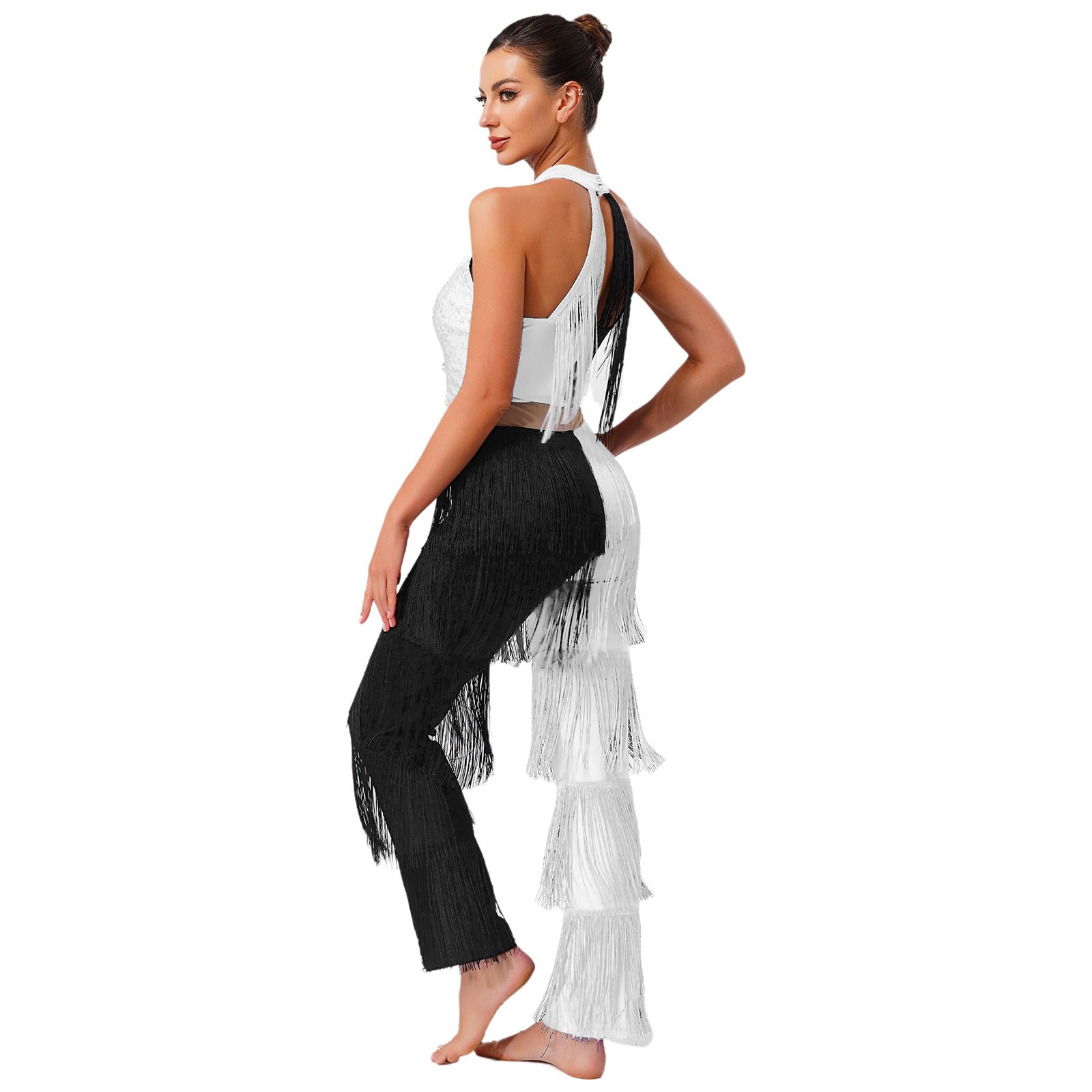 Femmes gland frange Latin cha-cha danse Performance body sans manches fête lyrique Latin Samba Rumba scène Performance porter