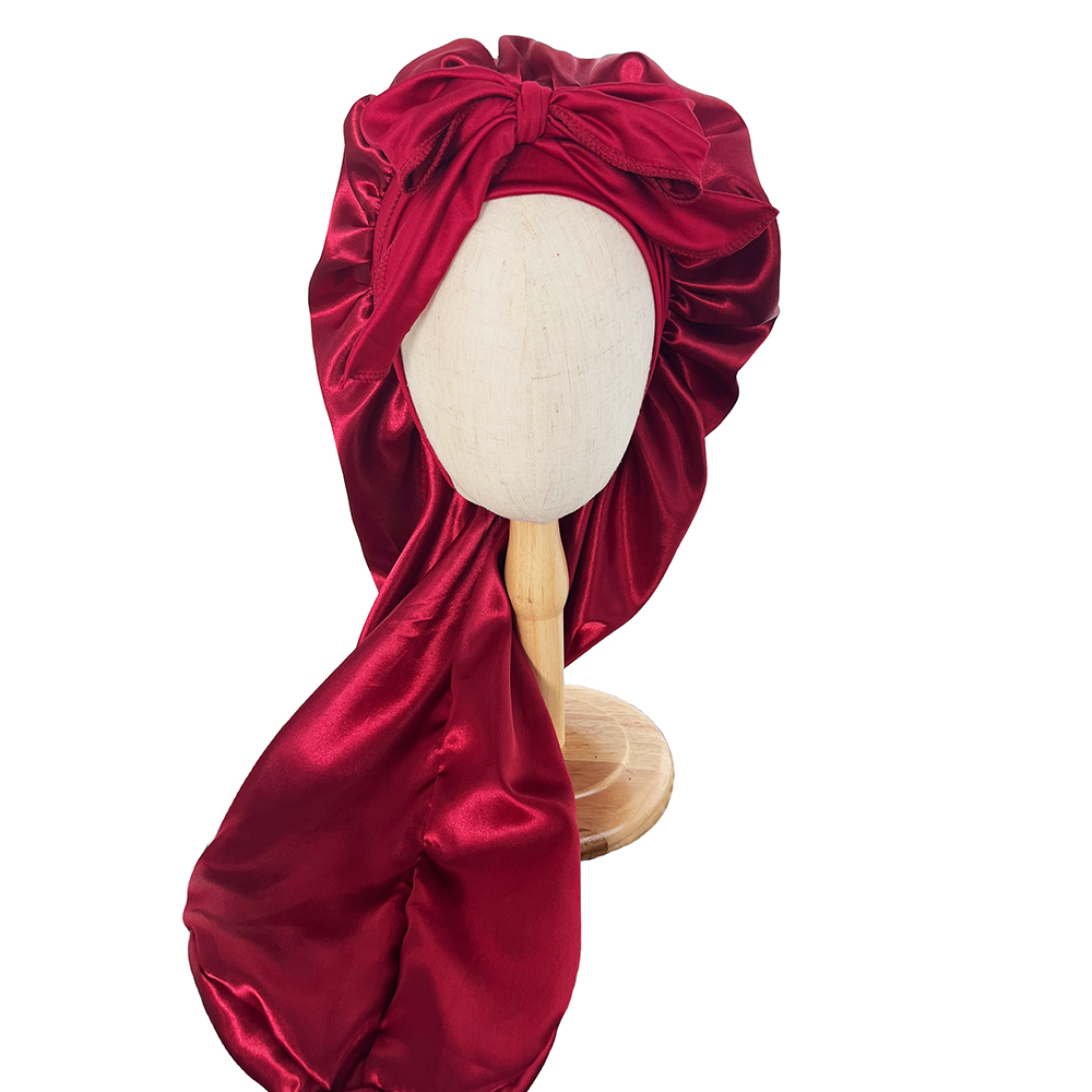 Ensemble bonnet long et bandeau en satin élastique, bonnet soyeux pour dormir, bandeau élastique large, enveloppement de sauna