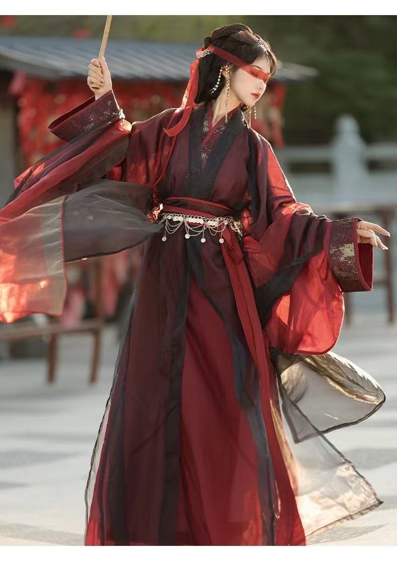 Robe longue traditionnelle Hanfu pour femmes, période de guerrier pré-ancienne, noire et rouge, classique, soldat Mulan, vêtements de Cosplay pour Halloween
