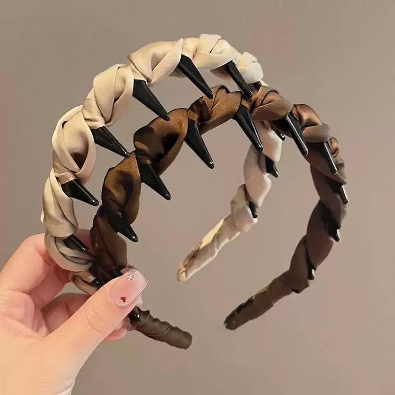 Serre-tête à couronne haute pour femmes, haut de gamme et tendance, antidérapant avec pince à cheveux à dents, accessoire de coiffure