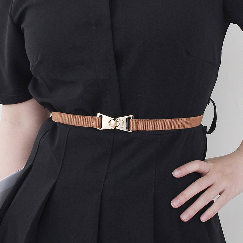 Mode or métal bouton boucle ceinture extensible femmes mince couleur unie mince corps taille ceintures dame manteau robe chemise maigre ceinture