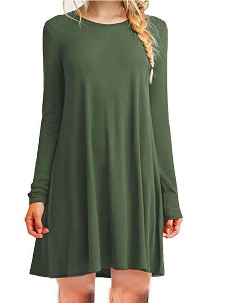 Robe plissée à manches longues pour femmes, ample, couleur unie, col rond, tenue décontractée, automne hiver