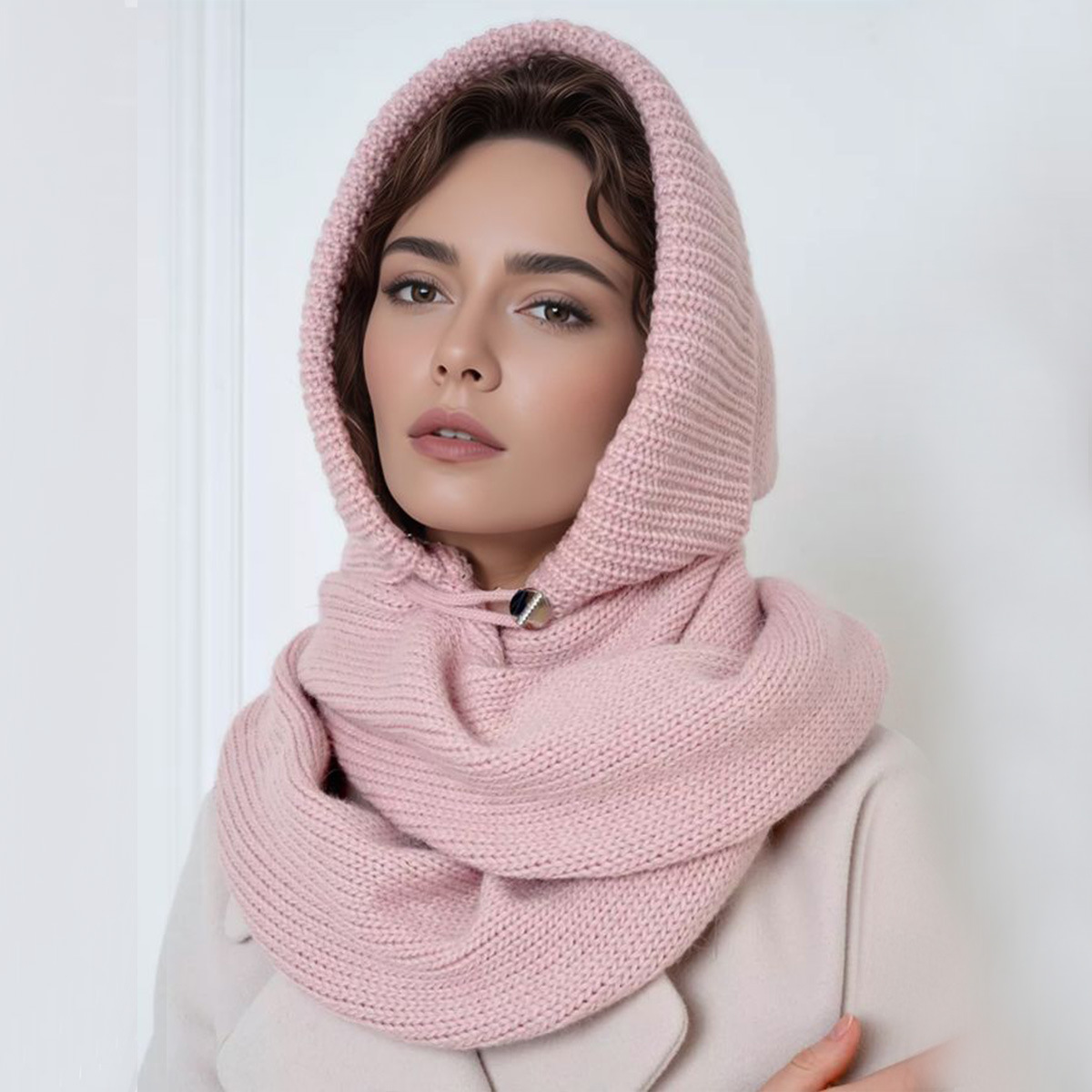 Cagoule d'hiver pour femmes, Bonnet, écharpe, tricot, casquettes à capuche, chaud, une pièce, col de cou, chapeaux pour filles
