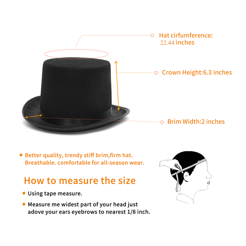 Chapeau de chapelier fou pour hommes, Costume de fête d'halloween, chapeau de magicien en feutre, chapeau cylindrique pour femmes et hommes