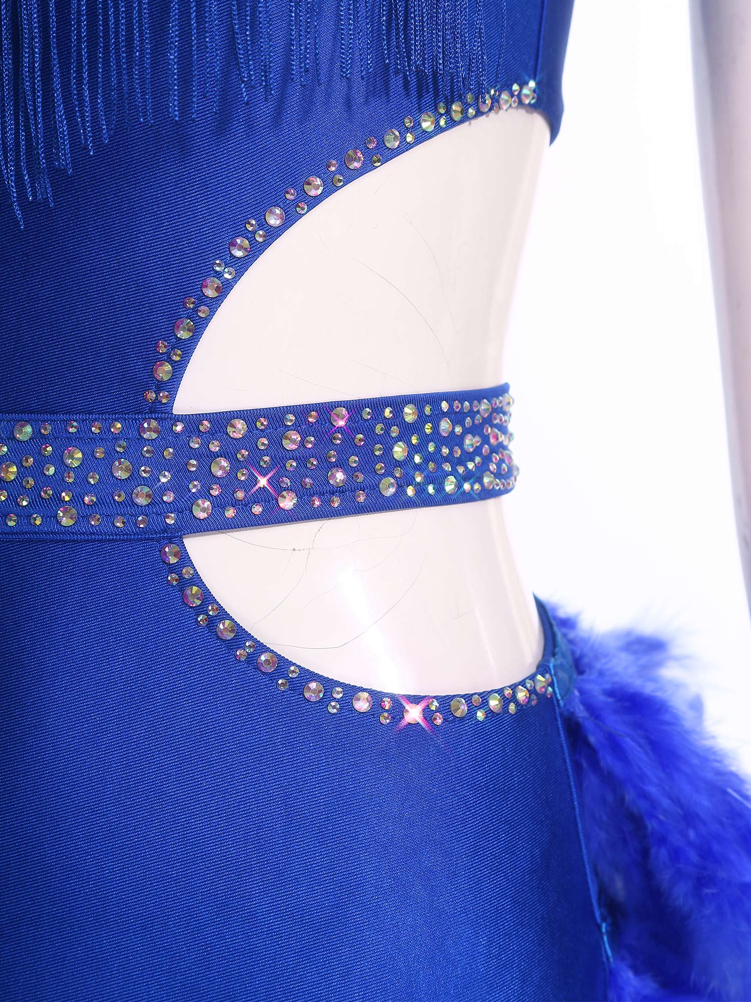 Femmes danse latine Salsa Rumba Samba cha-cha Tango salle de bal justaucorps robe licou découpe strass plume body vêtements de danse