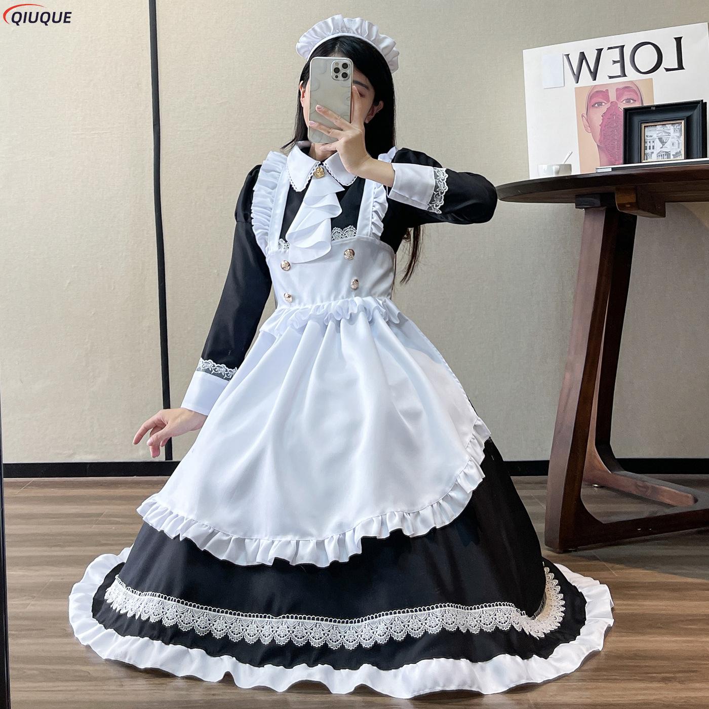 Tenue de demoiselle d'honneur pour femmes, robe Lolita, Costume de café mignon Kawaii, uniforme pour hommes noirs et blancs, robe tablier Long, Costume de Cosplay Mucama