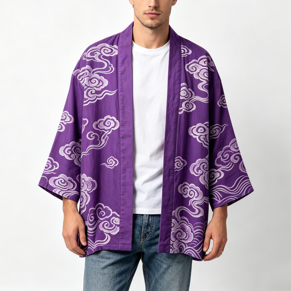 Kimono japonais en coton pour femmes et hommes, imprimé nuages et grues, Yukata ample, cardigan ouvert, style bohème, pour la maison et la plage