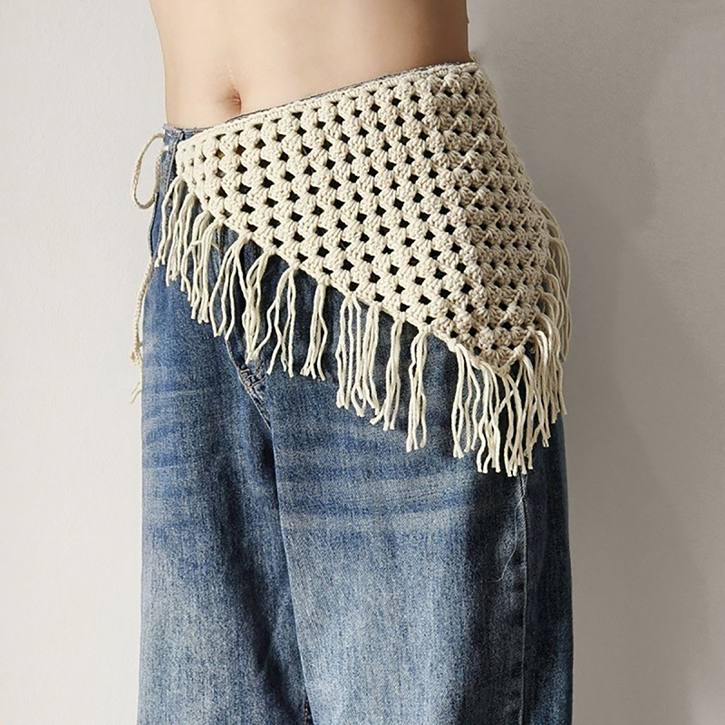 Écharpe triangulaire à franges pour femmes polyvalente Y2K Fashion; Accessoire de printemps réglable, parfait pour l'enveloppe de la taille des hanches