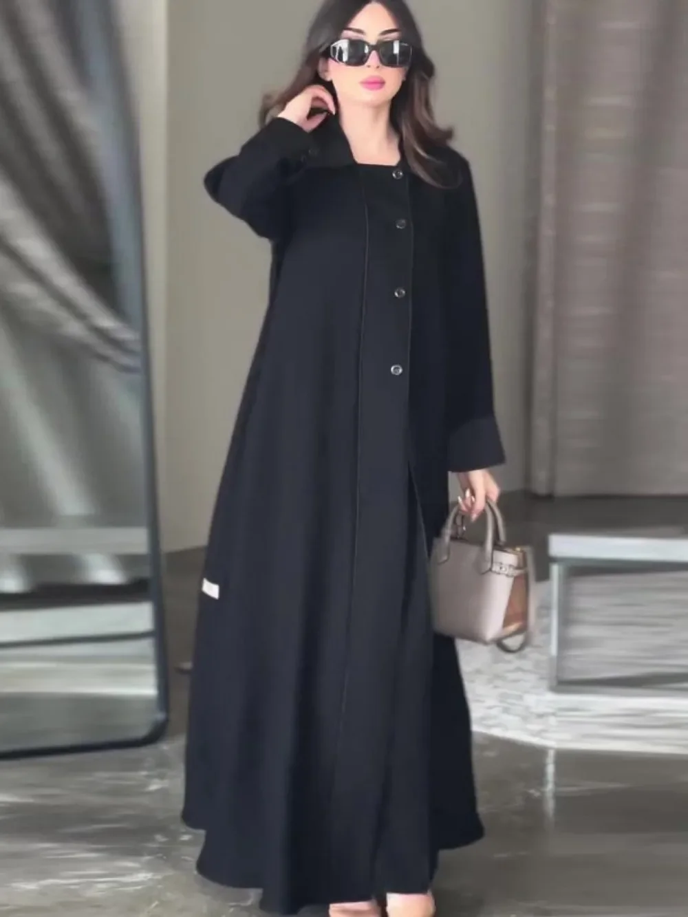 Abaya musulman femmes Eid Trench manteau marocain coupe-vent revers simple boutonnage saoudien arabe vêtements d'extérieur Ramadan Long pardessus Caftan