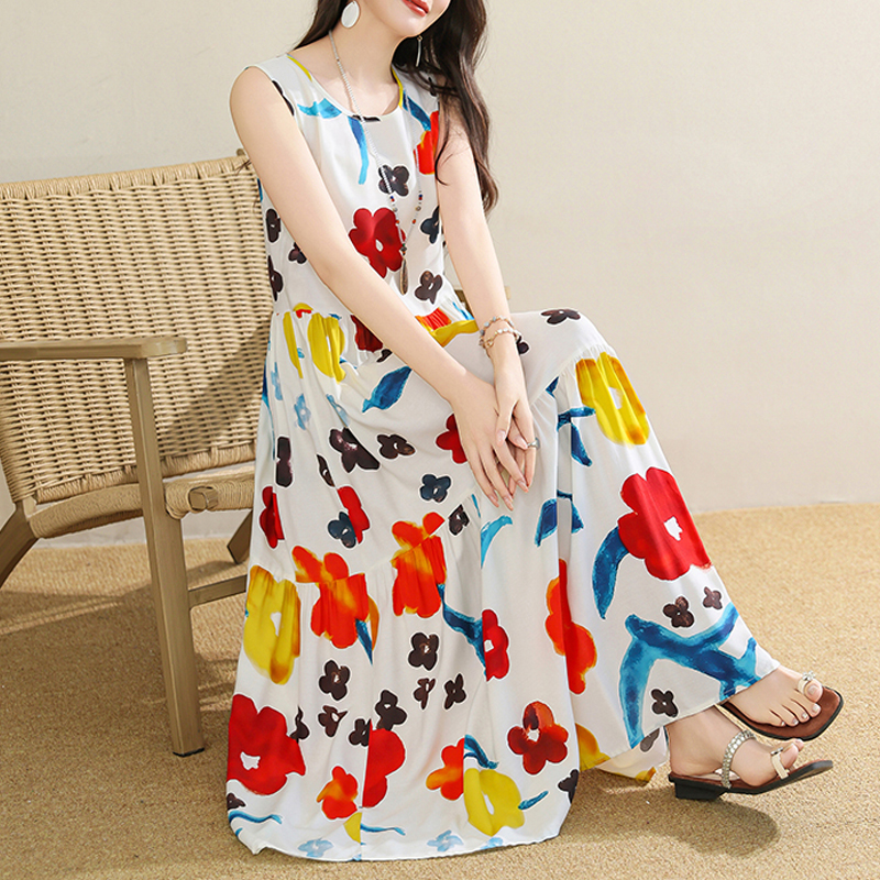 Nouvelle Robe d'Été pour Femme, Robe Décontractée Sans Manches 2026, Robe Col Rond Vintage pour Femme