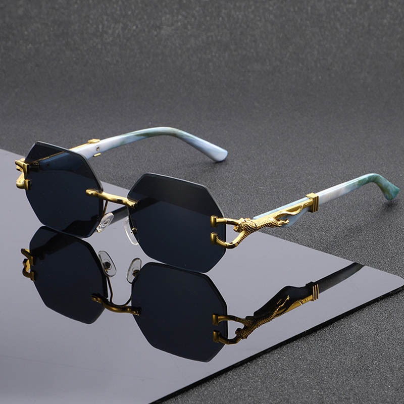 Lunettes de soleil hexagonales classiques de marque de luxe, sans monture, pour hommes et femmes, style rétro vintage punk, verres dégradés, monture en métal