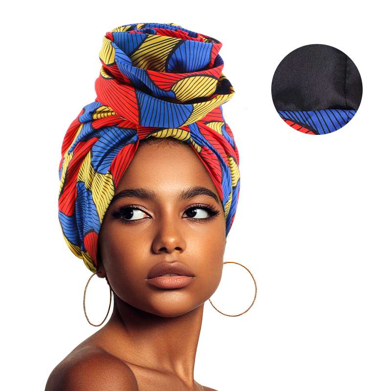 Femme africaine Satin doublé Turban casquette grande fleur chapeau imprimé fleuri bandeau Bonnet musulman foulard dames bonnets