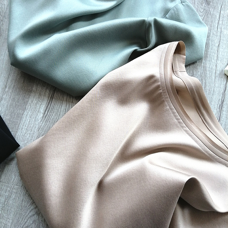 T-shirt à Manches Courtes en Crêpe de Couleur Unie et en Soie de Mûrier, Vêtement Ample de 25mm, 4XL, Été 2021