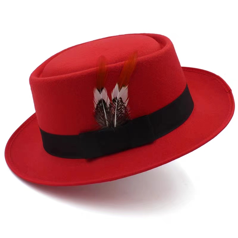 Chapeaux de Porkhelicopter en plumes pour hommes, Fedora noir solide, chapeaux d'affaires vintage, Gentleman Fashion, At Brero Hombre Chapeu Mascul37Show