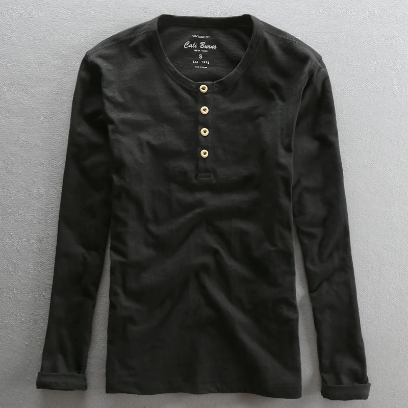 T-shirt à manches longues en pur coton pour hommes, pull à col rond, t-shirts basiques décontractés, t-shirt rétro masculin, mode 100%