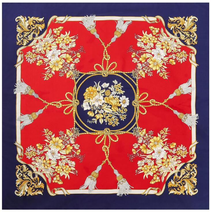 130cm mode fleur écharpe pour dames marque foulard en soie 2020 Design grand foulard carré pour les femmes foulard châle