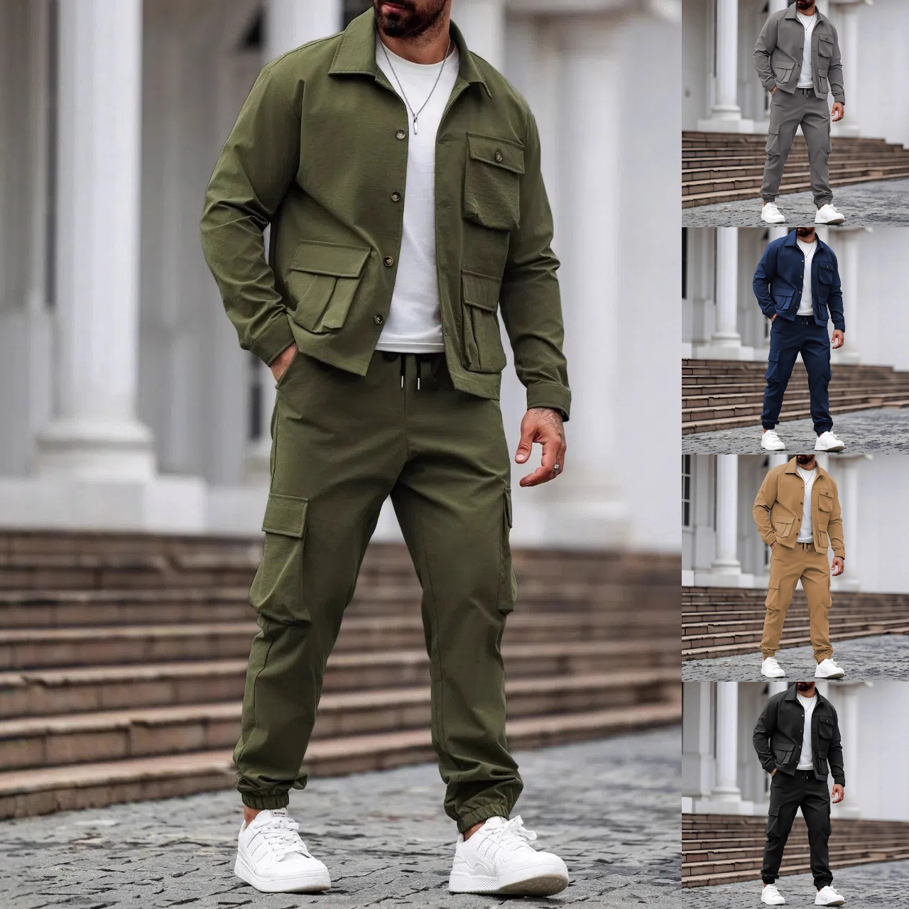 Combinaison tactique militaire coupe-vent pour hommes, ensemble de sport de plein air décontracté, multi-poches, vêtements de travail robustes, deux pièces, printemps-automne