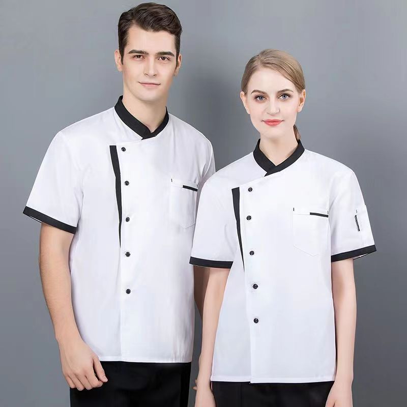 Uniforme de Chef à manches courtes, ensemble d'été pour Restaurant, hôtel, cuisine, vêtements de travail pour hommes, veste de Chef respirante, tenue tablier, manteau de chef pour femmes