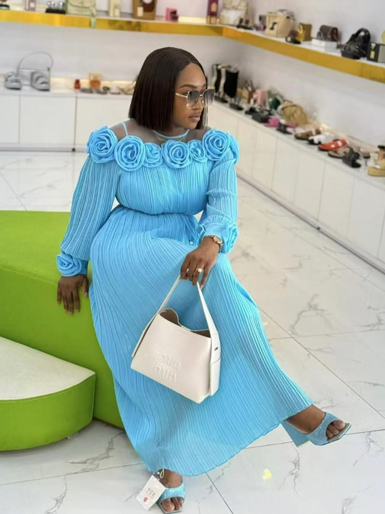 Robe plissée pour femmes, nouvelle mode d'été, industrie lourde, fleur tridimensionnelle, Perspective, couture en maille, taille, 2025
