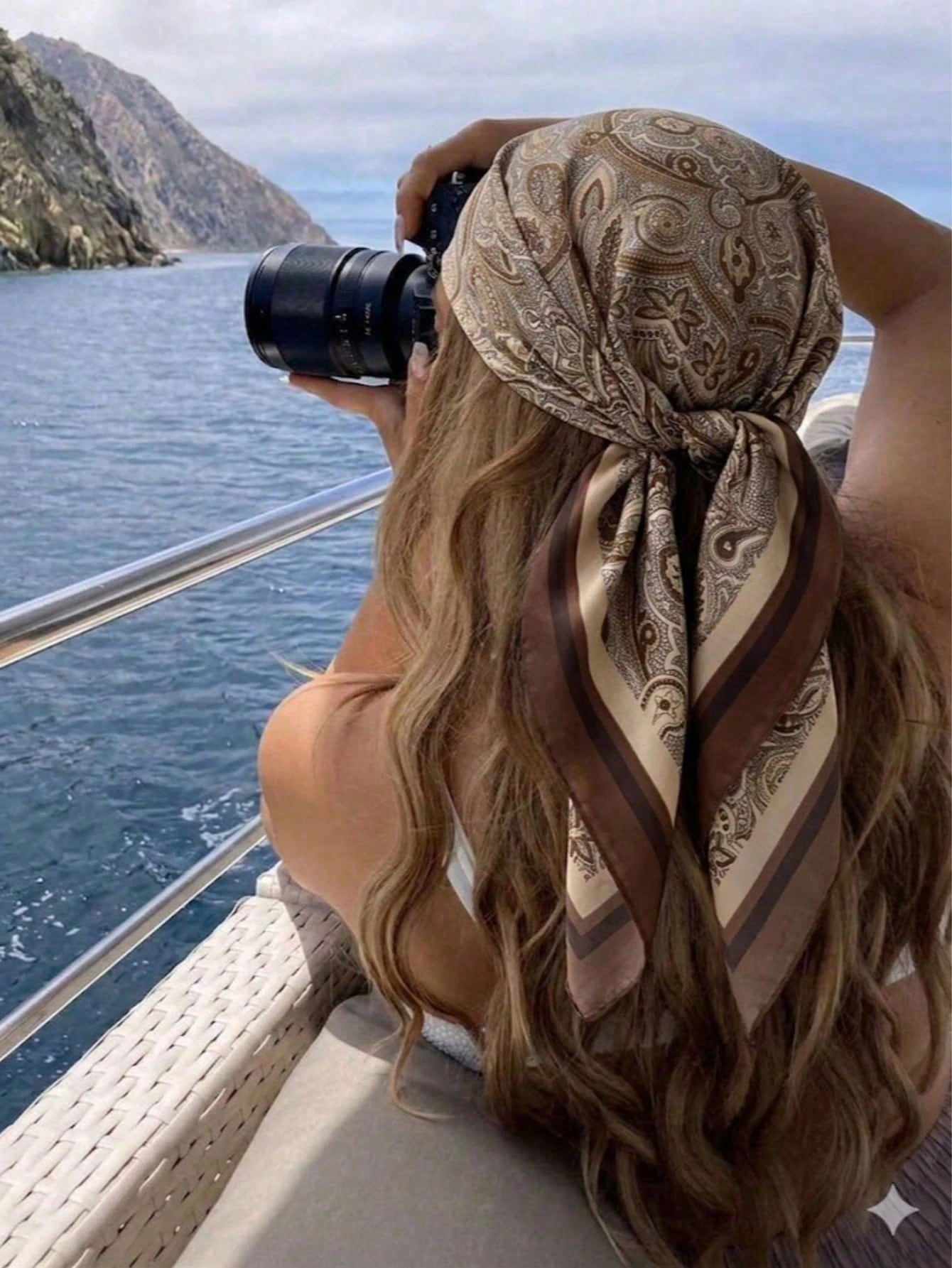 Écharpe en Faux Soie à Motif Paisley Marron pour Femmes, Style Français Élégant, Accessoire Décoratif pour le Cou, les Cheveux et les Sacs, Adapté à Toutes les Saisons