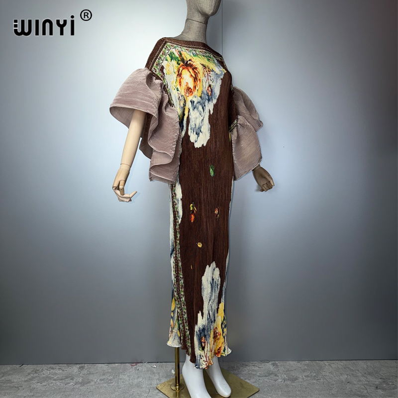 Robe plissée élastique WINYI, style rétro, robe de plage, kaftan musulman pour femme, abaya Dubaï, robe de soirée longue et luxueuse.