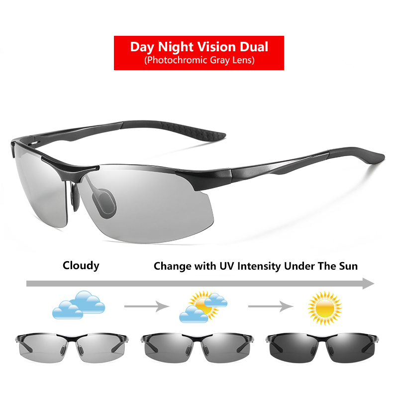 Lunettes de soleil polarisées sans bords pour homme, verres de jour, pour Vision nocturne, photochromique, pour l'extérieur, conduite, UV400, VT2173