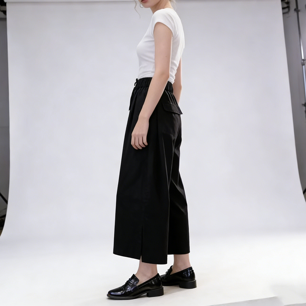 Pantalon large noir pour femme, décontracté et tendance, longueur cheville, avec poches, style 2026