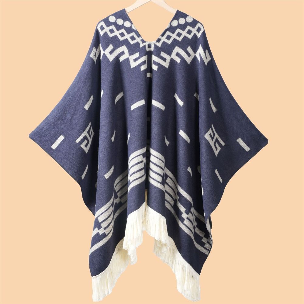 Cape d'hiver chaude et tendance de style western, imitation cachemire, épaissie, grand châle tricoté à franges, pull-over, manteau pour femme et homme