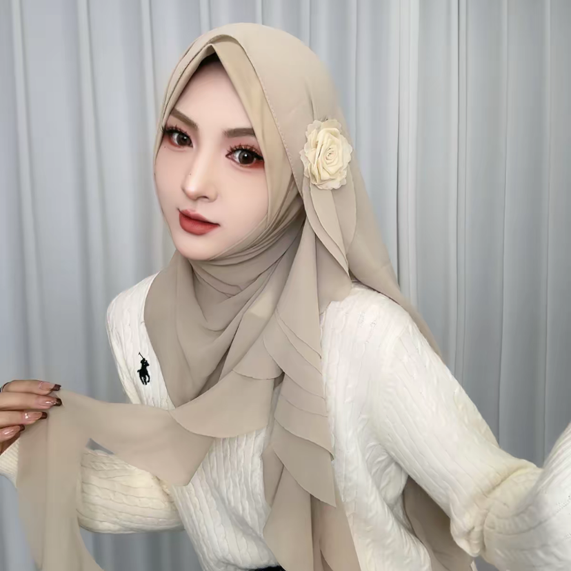 Rose Applique Design mousseline de soie musulman automne nouvelles enveloppes féminines Hijab