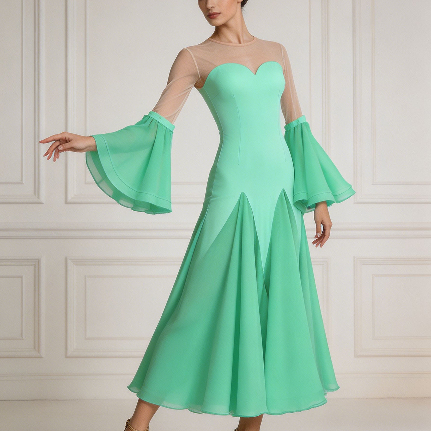 Nouvelle robe de danse de salon pour femmes, tenue de danse standard moderne, vêtements de compétition de valse, robes de performance à manches longues avec plumes