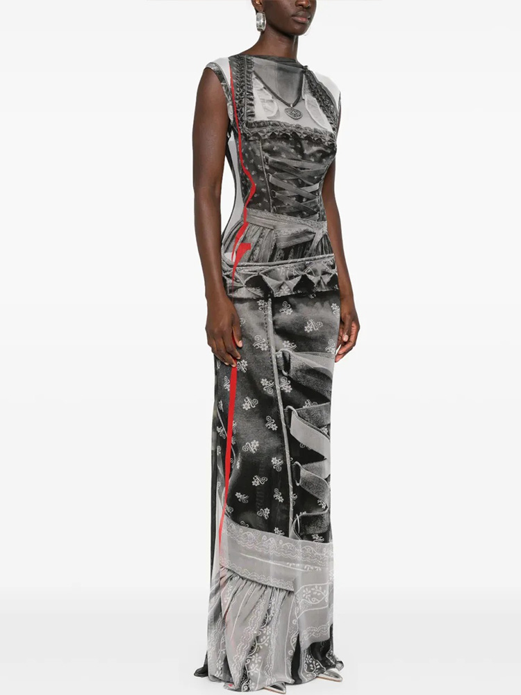 Débardeur Maxi robes pour femmes mode Sexy Streetwear Kitty imprimé sans manches col rond maigre longues robes Robe femme décontracté mince