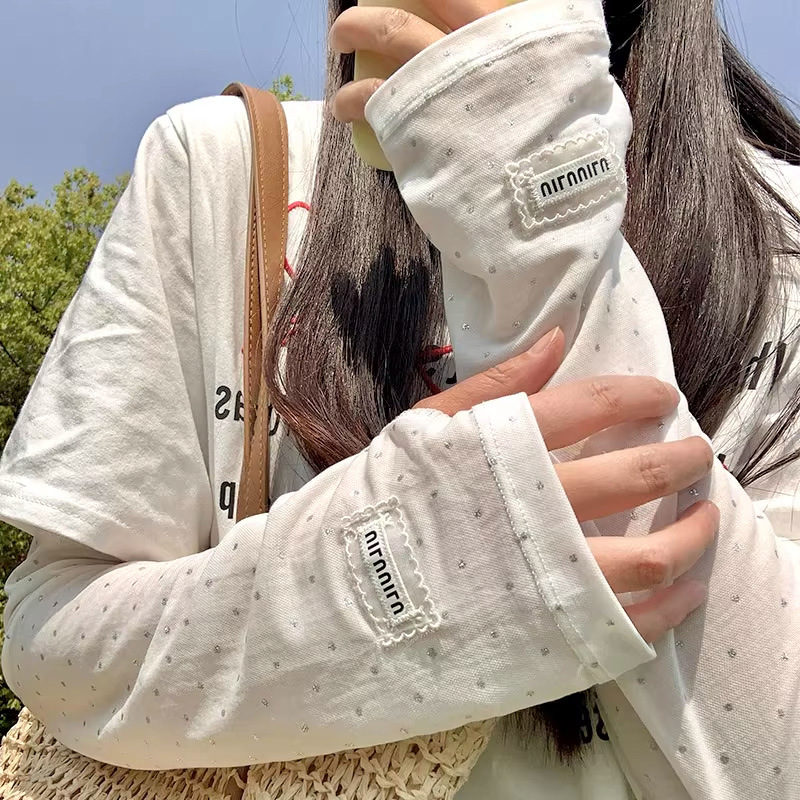 Nouveauté 2026 Manches de protection solaire pour femme en dentelle à pois, anti-UV, amples et rafraîchissantes pour l'été