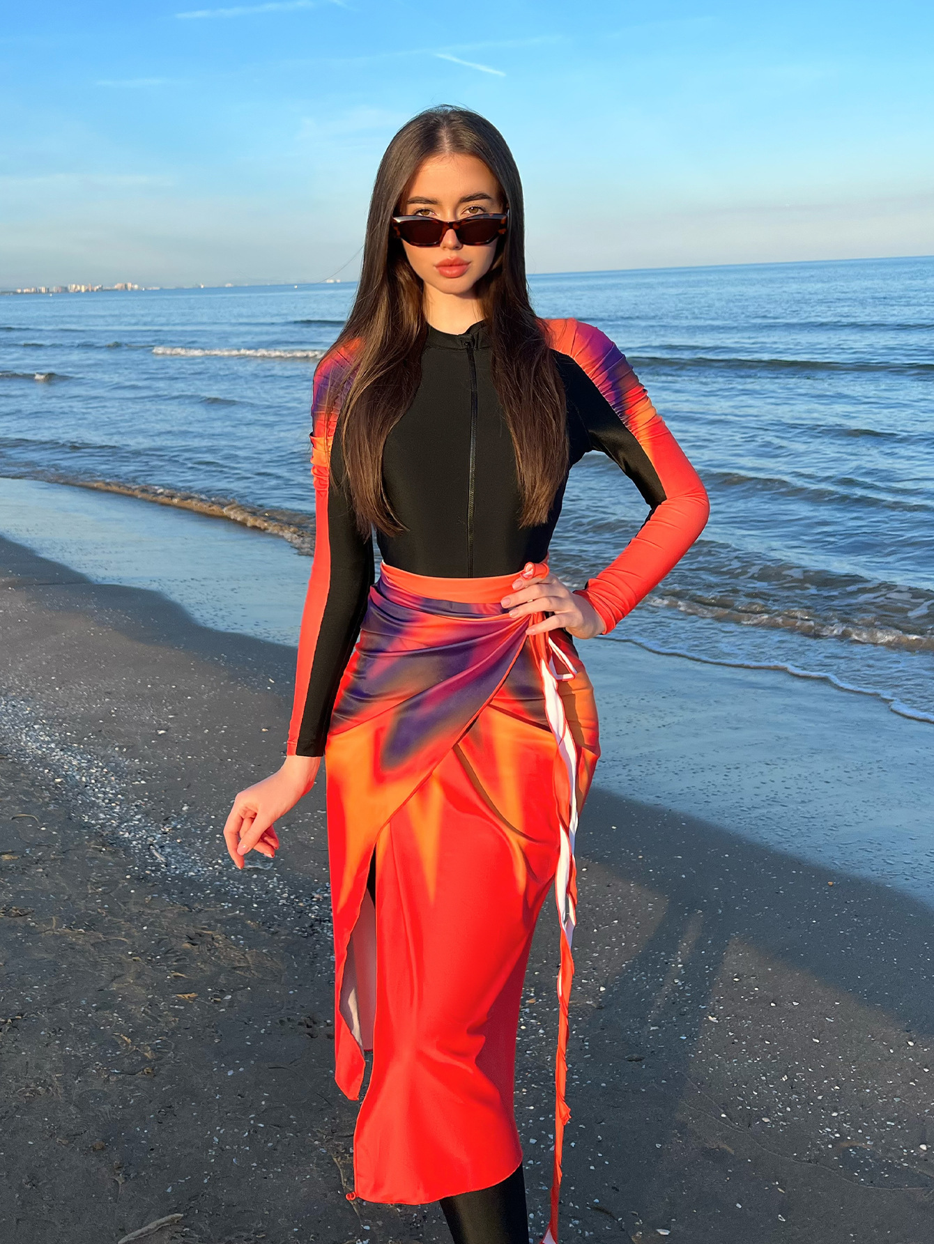 Maillot de bain rouge nickel é pour femmes musulmanes, burkini, manches longues, pantalon, bloc solaire, fermeture éclair, vêtements de plage, été