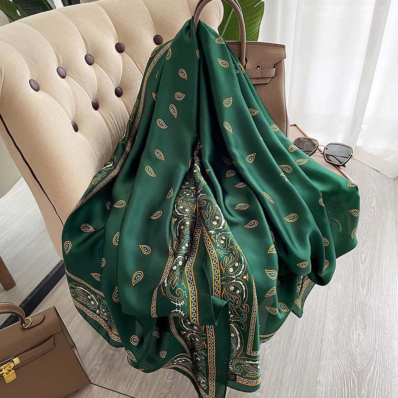 2025 nouvelle mode impression grand châle enveloppes Foulard en soie femmes marque de luxe Satin bandeau Hijab Bandana Turban Foulard été plage