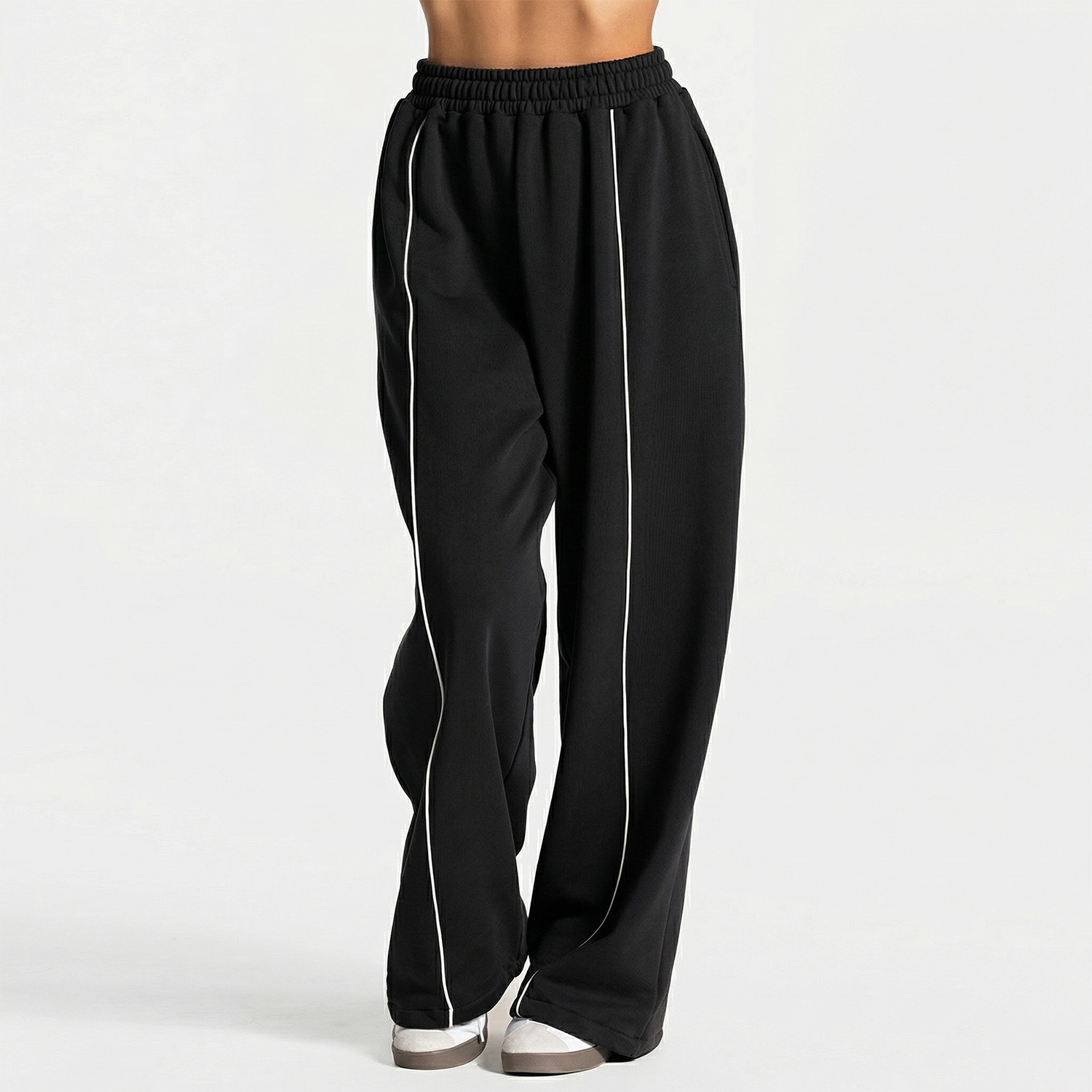Pantalon de jogging sport pour femme, taille basse, ceinturé, coupe droite, couleur unie, décontracté, pour la gym, avec plusieurs poches, pantalon de travail à jambes larges