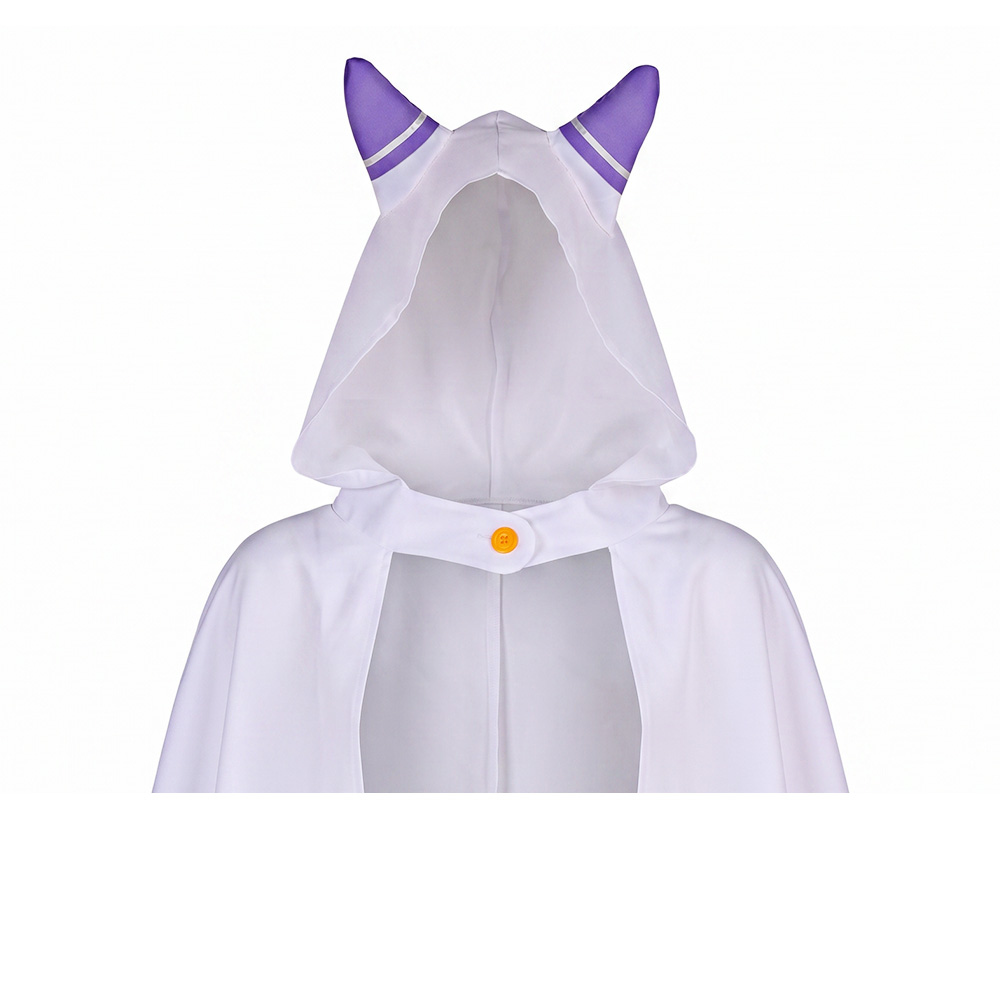Déguisement Cosplay Emilia Re:Zero avec Cape à Capuche Oreilles de Chat Combinaison Violette Ensemble Complet pour Femmes Tenue de Fête Halloween