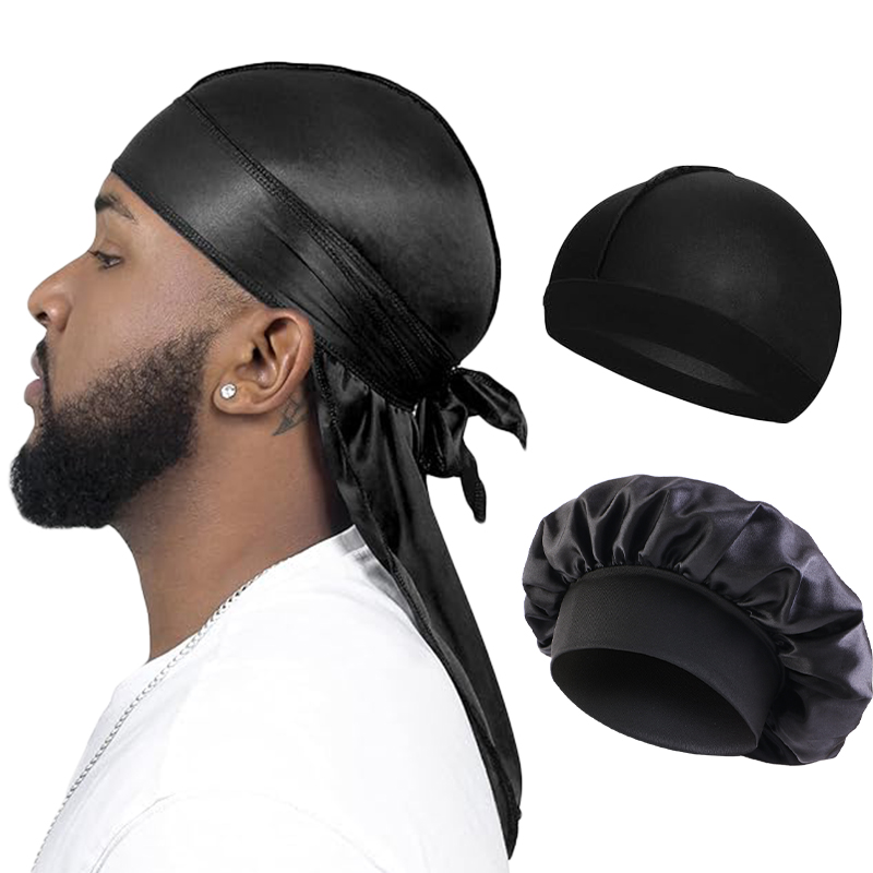 3 pièces/lot femmes hommes soyeux Durag longue queue Pirate chapeau élastique Bonnet Turban dôme casquette unisexe Bandanas dormir bonnet de douche tête enveloppement