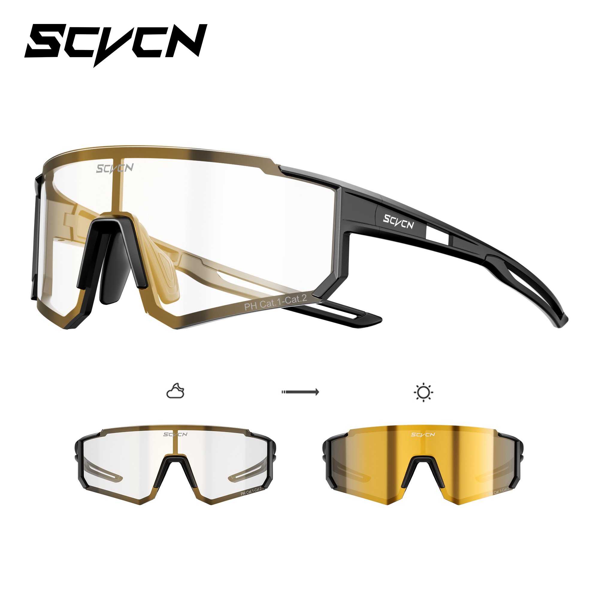 Lunettes de soleil photochromiques SCVCN pour hommes, lunettes de cyclisme, lunettes de VTT et lunettes de randonnée décontractées pour femmes, résistantes au vent
