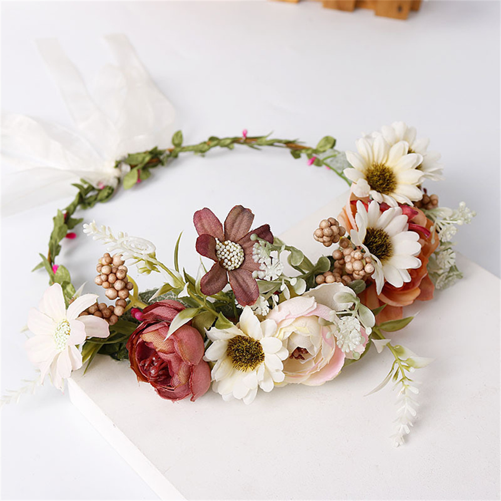 Bandeau de sauna à fleurs pour femmes et filles, couronne de fleurs de la mariée, accessoires pour cheveux, fête de mariage, couronne bohème de printemps, pièce de sauna