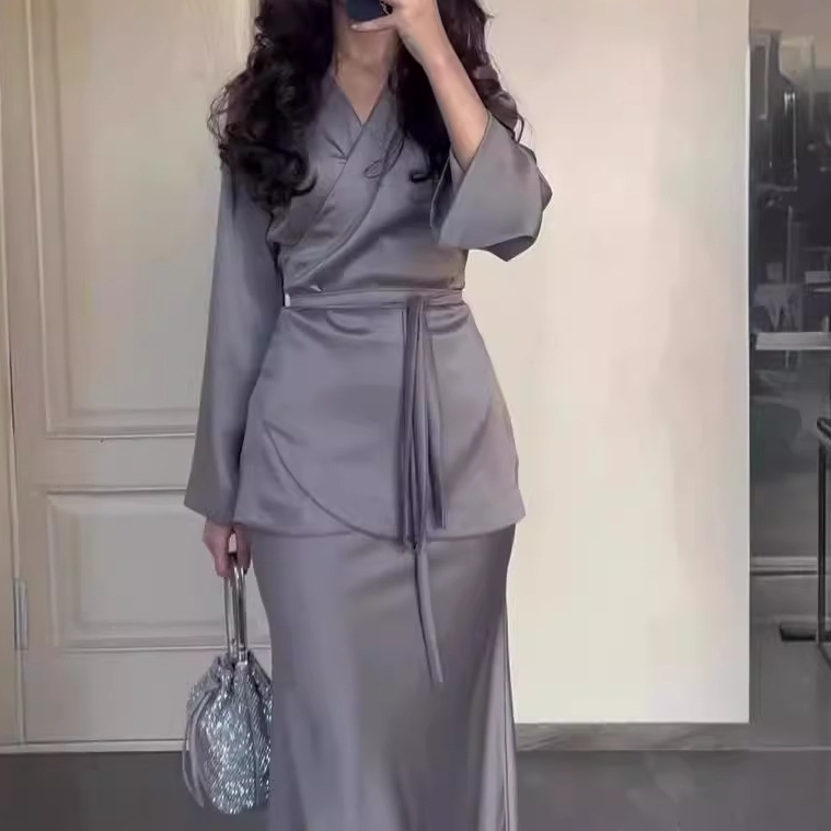 Robe longue à manches longues pour femmes musulmanes, robe de soirée sexy, coupe couvertes, ligne A, lacets, épissure, taille haute, élégante, monochromatique, éducative