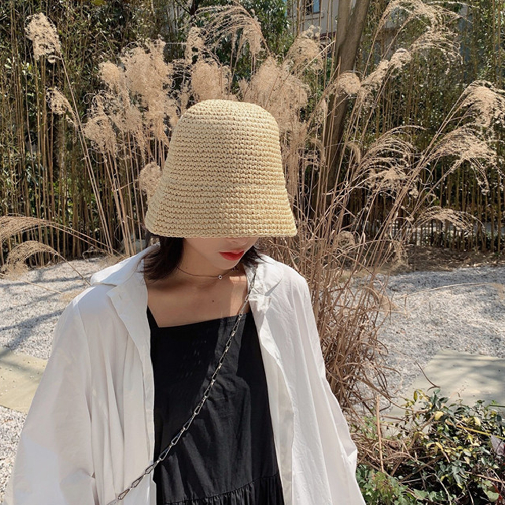 Chapeau d'été pour femme, chapeau de pêcheur à la mode, chapeau de soleil tissé à la main, chapeau de plage en paille