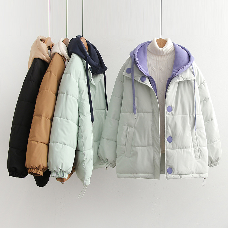 Vestes à capuche rembourrées en coton épais pour femmes, faux deux pièces de Style japonais Harajuku, manteaux amples décontractés à manches longues pour l'hiver