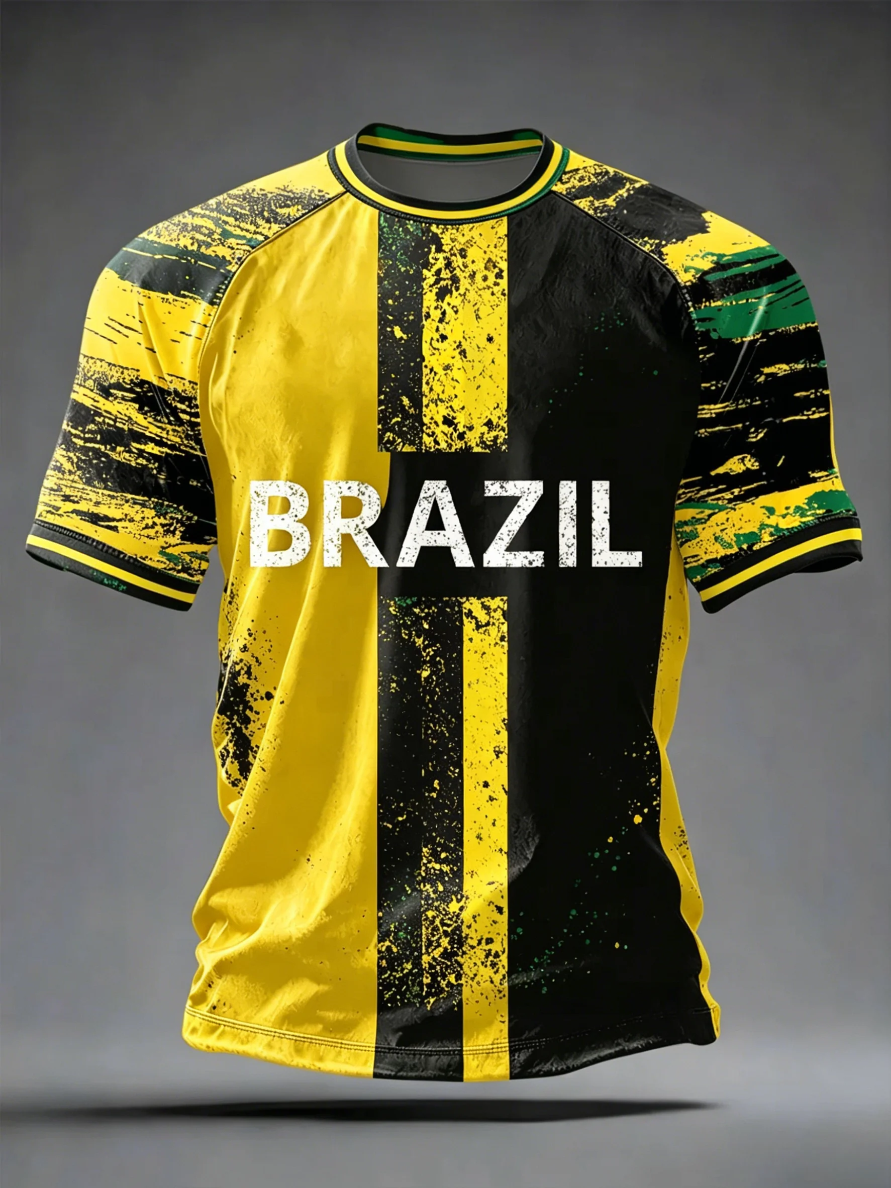 Maillot de football style Brésil 2026 pour homme – Séchage rapide, respirant, coupe ajustée, manches courtes, col rond – Idéal pour l'entraînement et les matchs décontractés