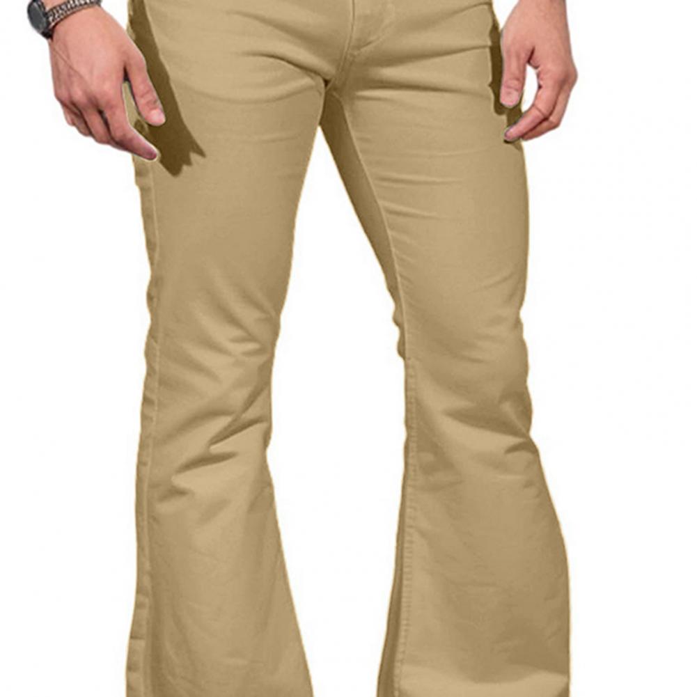 Jean Vintage pour hommes, pantalon Imitation denim, pantalon évasé à la mode, couleur unie, extensible, coupe cintrée, taille moyenne, bas de cloche
