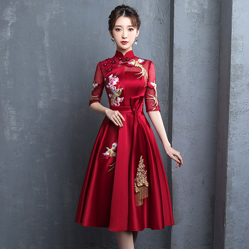 Buegundy-Robes de banquet de style financier avec broderie, Cheongsam de mariage traditionnel chinois vintage, soirée élégante, quoi que ce soit