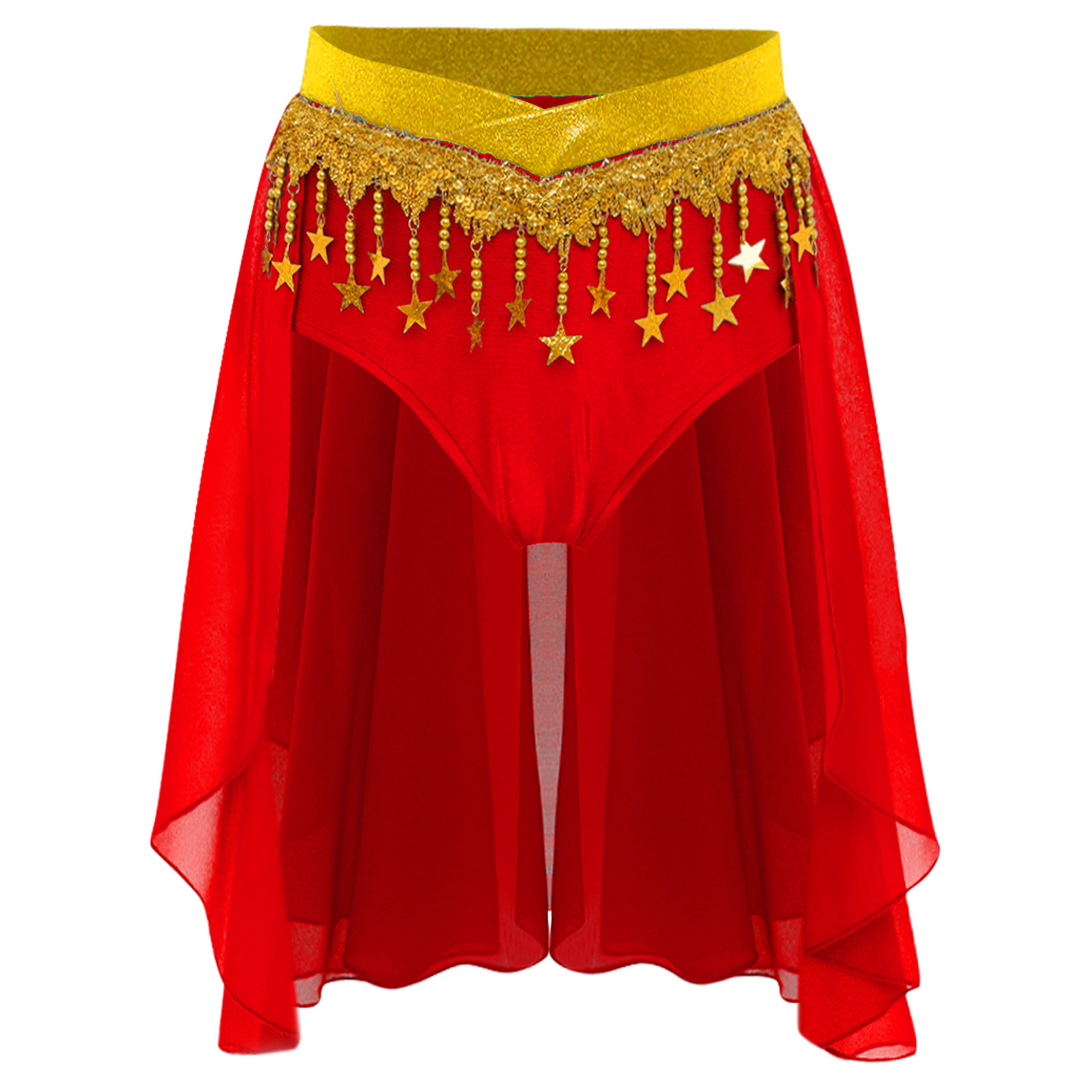 Enfants filles brillant étoile paillettes Bellywood Oriental danse du ventre Costumes ensemble glands indien froncé haut court jupe tenue de danse du ventre