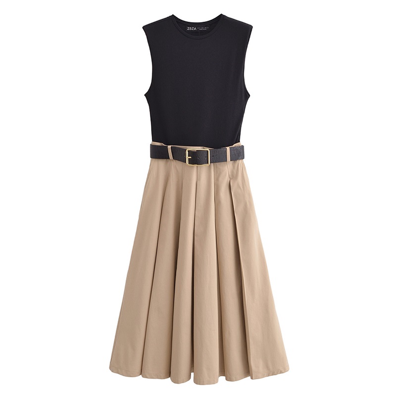 MUJER 2025 femme robes ceinture plissée robe mi-longue femmes sans manches robe d'été femme tricoté robes de soirée pour les femmes robe d'été