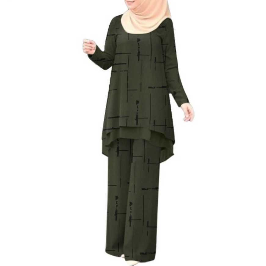 Ensemble 2 Pièces pour Femmes Musulmanes : Blouse et Pantalon Large Imprimé – Tenue de Ramadan, Maroc, Dubaï, Islam, Aïd 2026
